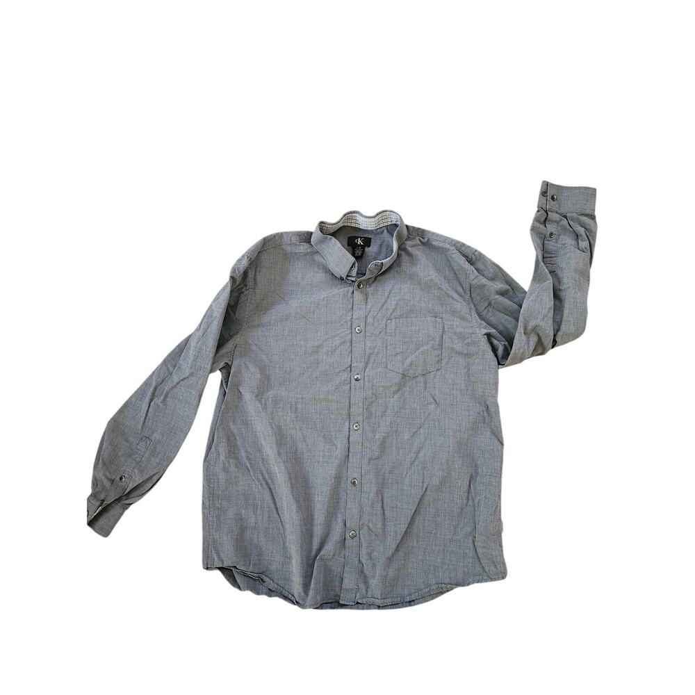 Calvin Klein Gray Button Down Shirt Mens Large 100% Cotton Long Sleeve